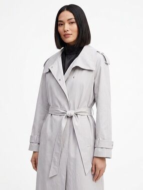 New With Tags Classic Belted Trench Coat with Snap Closures Light Gray Lined